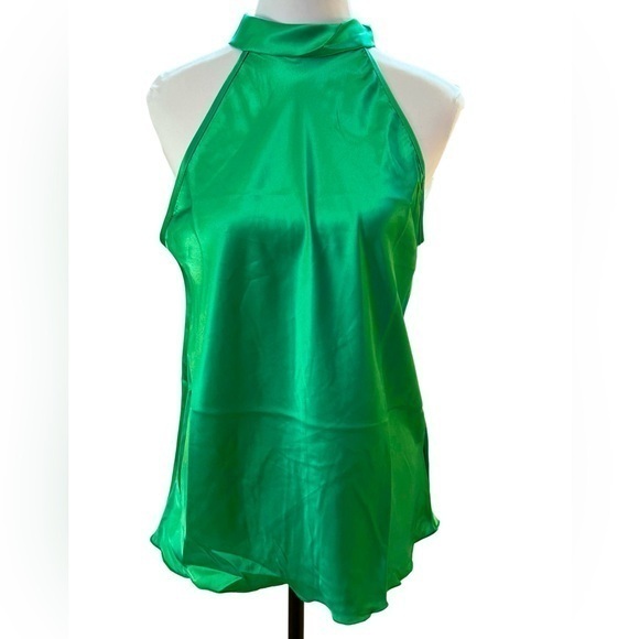 Tash + Sophie High Neck Halter Blouse in Emerald Green Satin - Size Medium 💚 - Picture 4 of 11